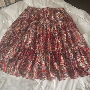 Elegant Paisley A-Line Skirt in Red and Cream